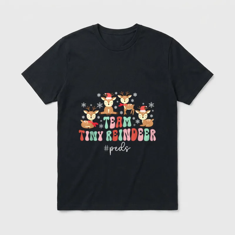 Team Tiny Reindeer Peds Nurse Christmas T-Shirt – Classic T-Shirt in Black