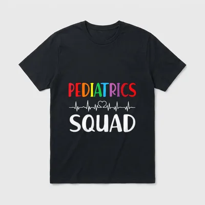 Pediatrics Squad Peds Registered Nurse T-Shirt – Pediatrics Squad with heartbeat line and heart – Classic T-Shirt in Black