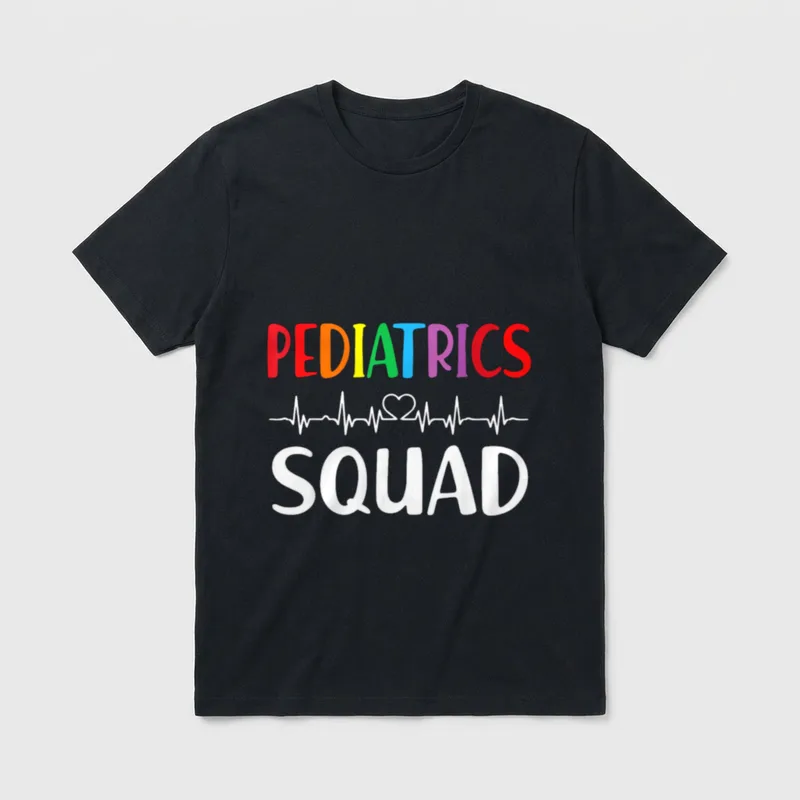 Pediatrics Squad Peds Registered Nurse T-Shirt – Pediatrics Squad with heartbeat line and heart – Classic T-Shirt in Black
