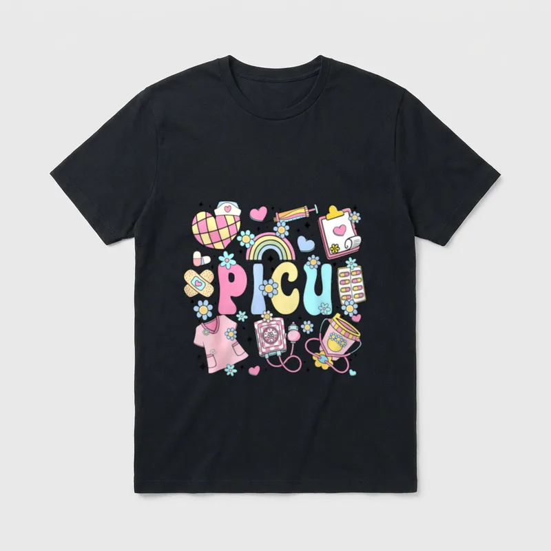 PICU Nurse Stuff Retro Pediatric ICU T-Shirt – Classic T-Shirt in Black