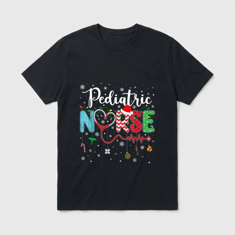 Merry Christmas Nurse Pediatric Pattern T-Shirt – Classic T-Shirt in Black