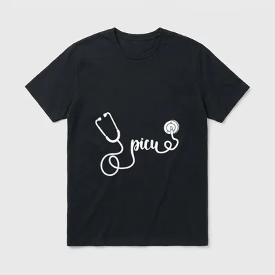 PICU Nurse for Pediatric T-Shirt – White stethoscope with tubing spelling the word picu – Classic T-Shirt in Black