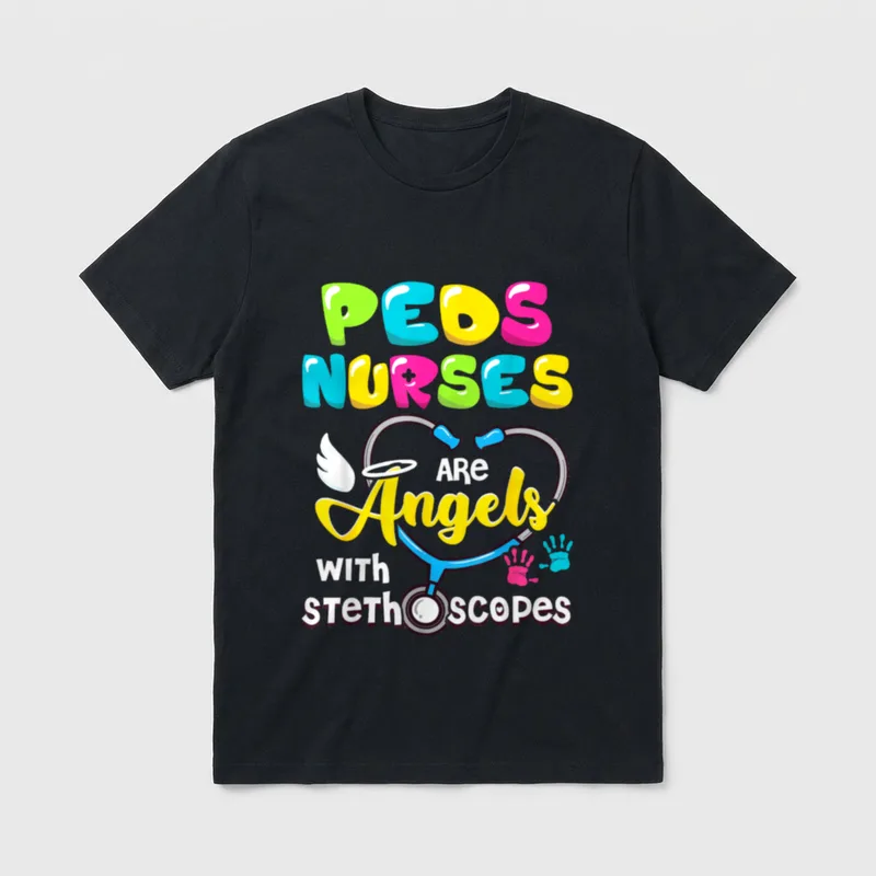Peds Nurses Are Angels Pediatric Nurse T-Shirt – Classic T-Shirt in Black