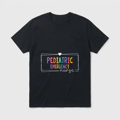 Cute Rn Nurse Children's T-Shirt – Pediatric Emergency nurse lettering framed with a heart icon – Classic T-Shirt in Black