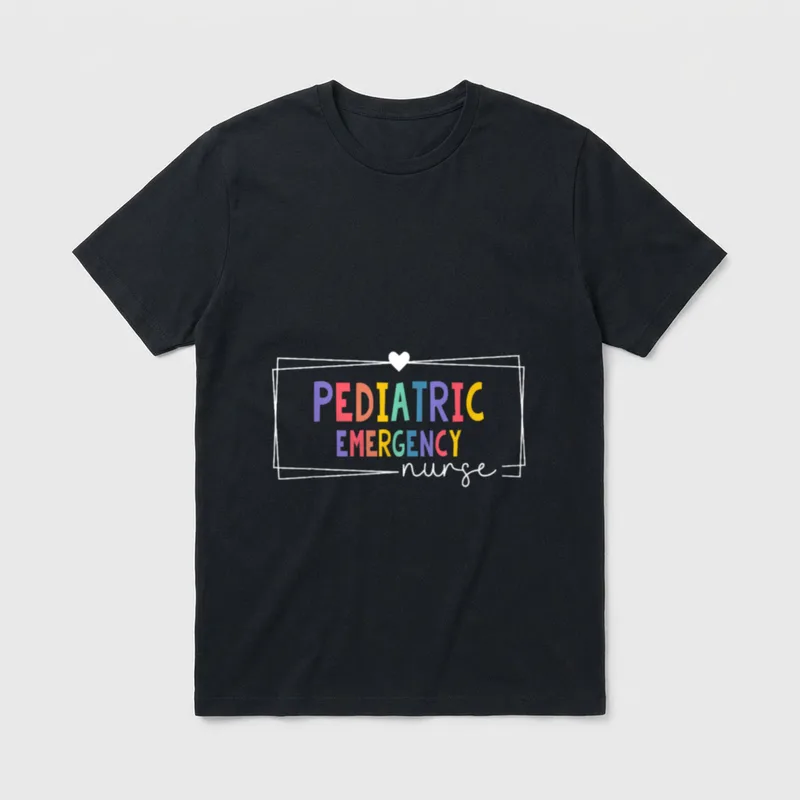 Cute Rn Nurse Children's T-Shirt – Pediatric Emergency nurse lettering framed with a heart icon – Classic T-Shirt in Black