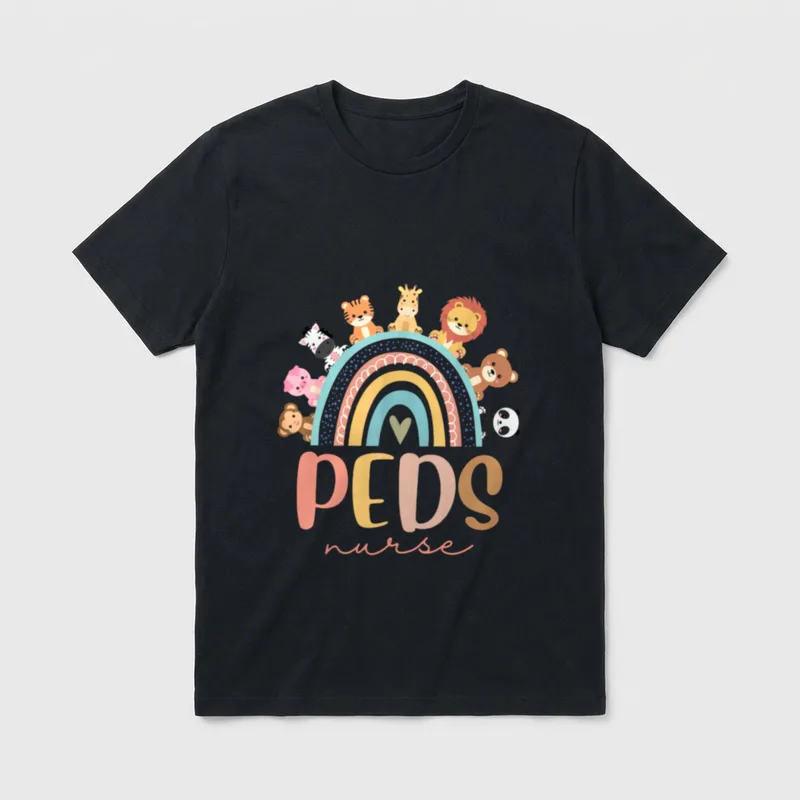 PEDS Nurse Rainbow Animal Pediatric Ped T-Shirt – Classic T-Shirt in Black