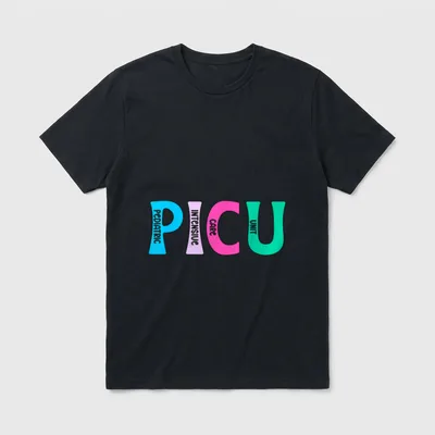 PICU Nurse Nursing Pediatric ICU T-Shirt – PICU with pediatric intensive care unit lettering – Classic T-Shirt in Black