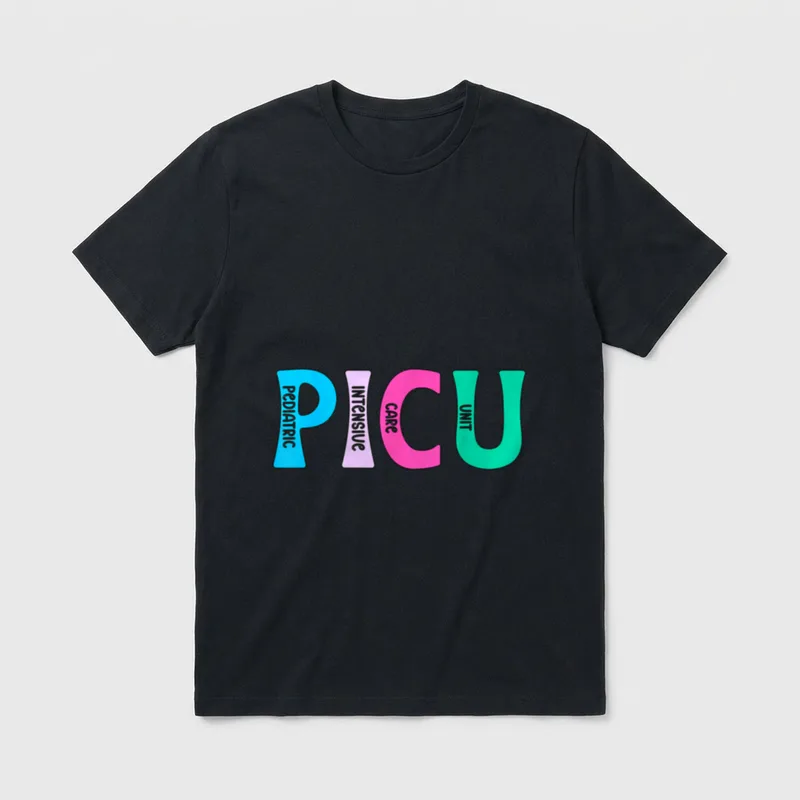PICU Nurse Nursing Pediatric ICU T-Shirt – PICU with pediatric intensive care unit lettering – Classic T-Shirt in Black