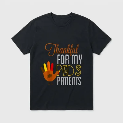 Thanksgiving Nurse Peds T-Shirt – Handprint turkey with Thankful For My Peds Patients text – Classic T-Shirt in Black