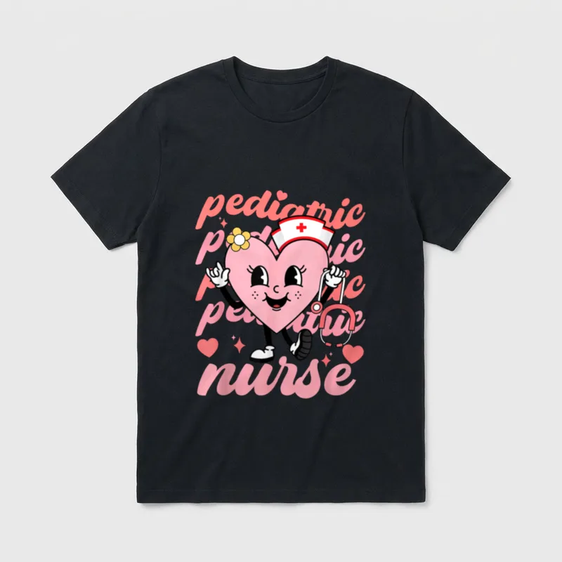 Pediatric Nurse Cute Valentines Day Hearts T-Shirt – Classic T-Shirt in Black