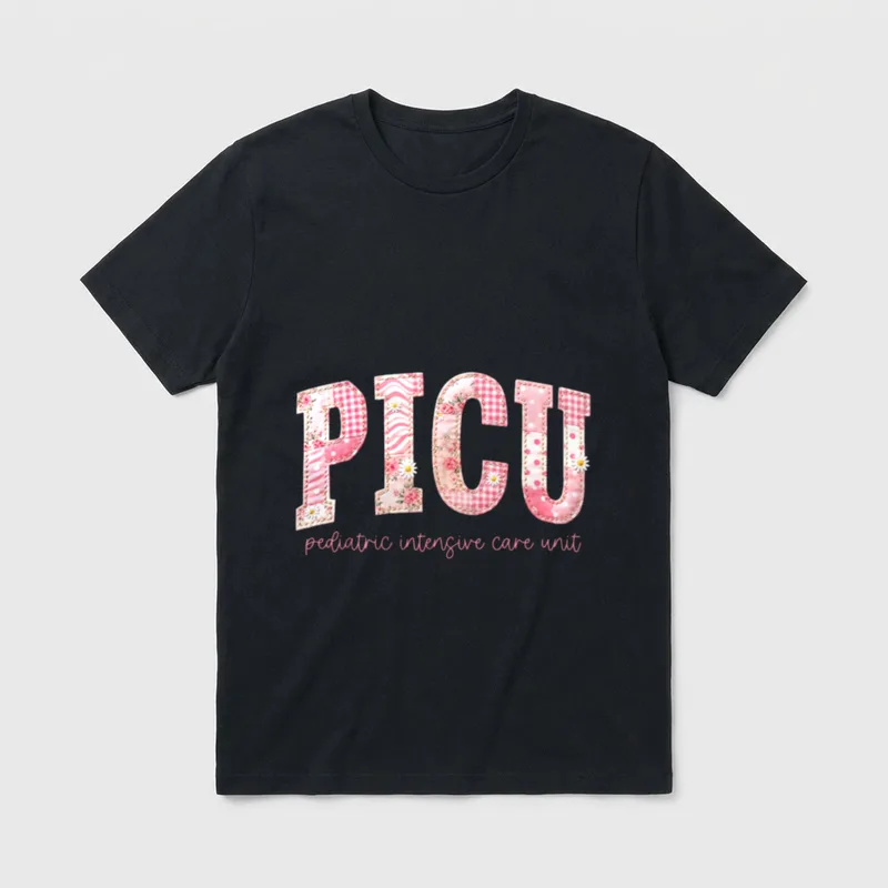 PICU Nurse Patchwork Floral Pediatric Intensive T-Shirt – PICU pediatric intensive care unit – Classic T-Shirt in Black