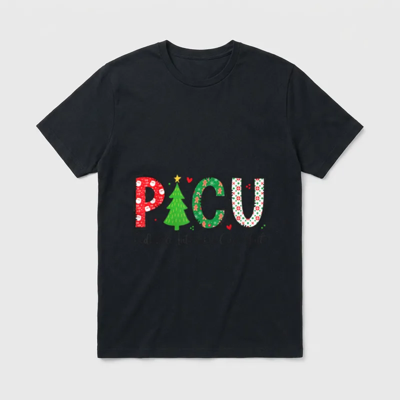 Christmas PICU Nurse T-Shirt – PICU Pediatric Intensive Care Unit – Classic T-Shirt in Black