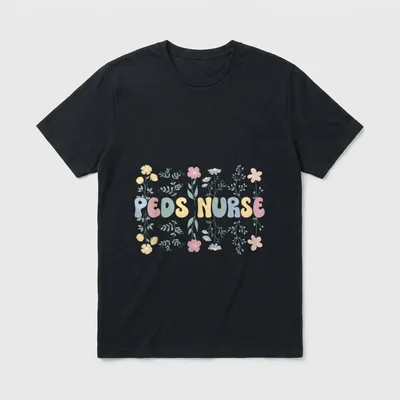Groovy Peds Nurse Flowers Pediatric Nursing T-Shirt – Classic T-Shirt in Black