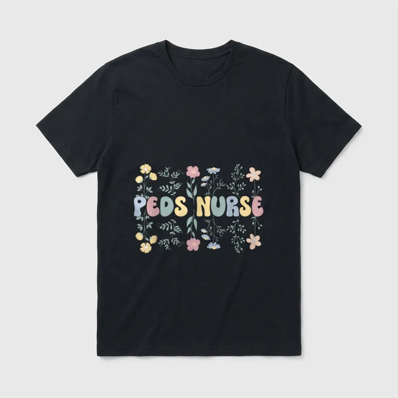 Groovy Peds Nurse Flowers Pediatric Nursing T-Shirt – Classic T-Shirt in Black