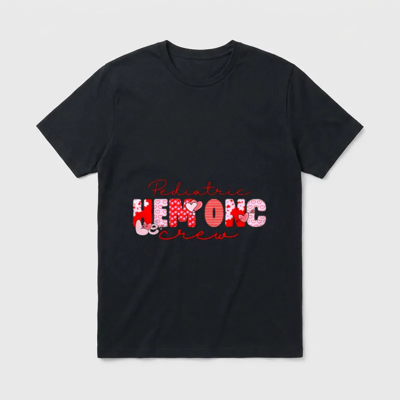 Pediatric Hem Onc Crew Valentines Hematology T-Shirt – Pediatric HEM ONC crew with hearts – Classic T-Shirt in Black