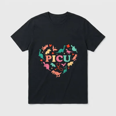 PICU Pediatric Nurse Heart Cute Dinosaur T-Shirt – Classic T-Shirt in Black