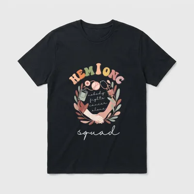 Pediatric Hem Nurse T-Shirt – HEM ONC nobody fights cancer alone squad lettering with wreath – Classic T-Shirt in Black