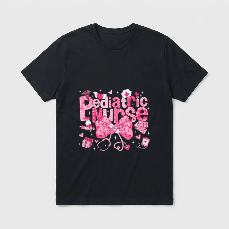 Pediatric Nurse Valentines Peds RN Heart T-Shirt – Classic T-Shirt in Black