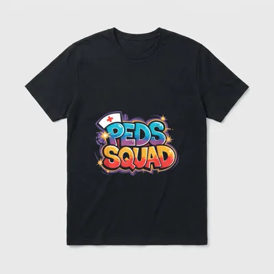 Peds Nursing Squad T-Shirt – PEDS SQUAD in colorful graffiti lettering – Classic T-Shirt in Black