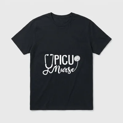 PICU Nurse Watch T-Shirt – PICU Nurse lettering with an illustrated stethoscope – Classic T-Shirt in Black