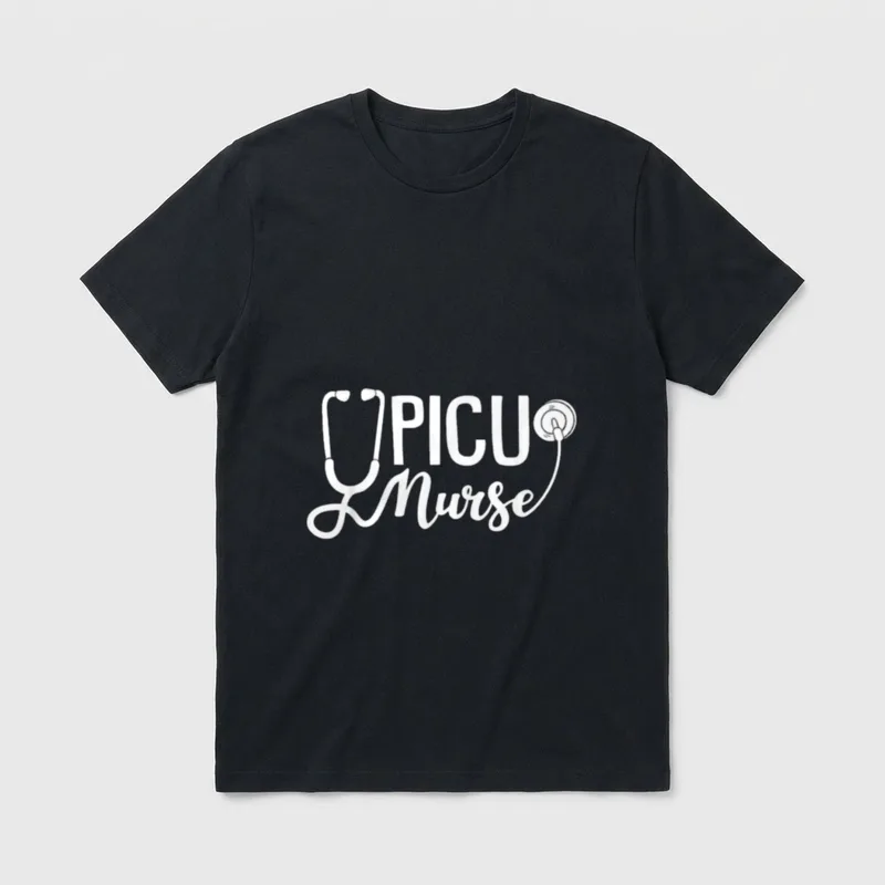 PICU Nurse Watch T-Shirt – PICU Nurse lettering with an illustrated stethoscope – Classic T-Shirt in Black