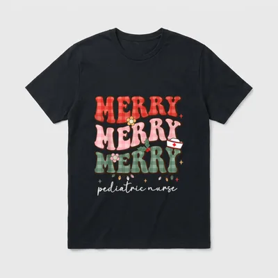 Christmas Nurse Merry Pediatric PEDS Nursing T-Shirt – Classic T-Shirt in Black