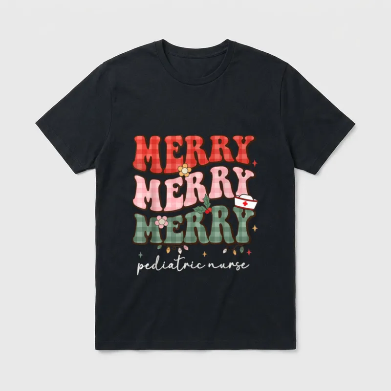 Christmas Nurse Merry Pediatric PEDS Nursing T-Shirt – Classic T-Shirt in Black