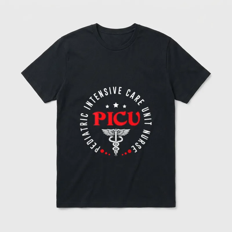 PICU Nurse Pediatric ICU Day Week T-Shirt – PICU Pediatric Intensive Care Unit Nurse Caduceus – Classic T-Shirt in Black