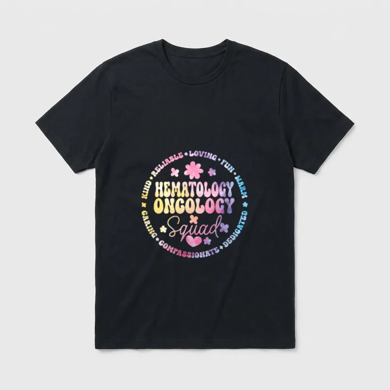 Onc Doctor Nurse T-Shirt – Hematology Oncology Squad circular floral print – Classic T-Shirt in Black