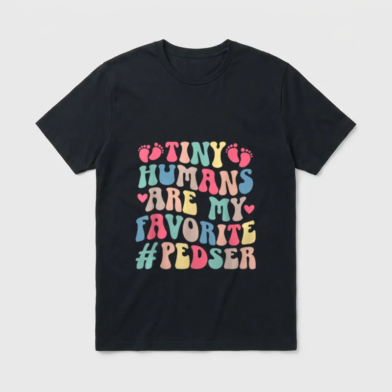 Tiny Humans Peds ER Nurse Pediatric T-Shirt – TINY HUMANS ARE MY FAVORITE #PEDSER lettering – Classic T-Shirt in Black