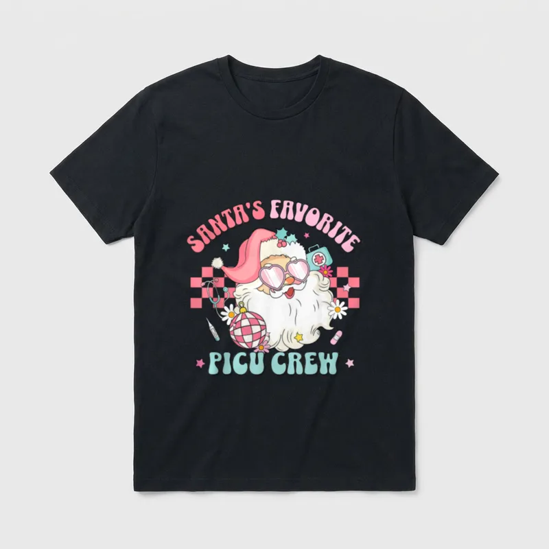 Pink Christmas Santa's Favorite PICU Nurse T-Shirt – Classic T-Shirt in Black