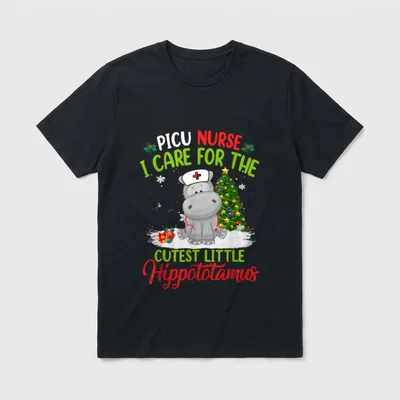 Nurse Hippopotamus Christmas Day PICU T-Shirt – Classic T-Shirt in Black
