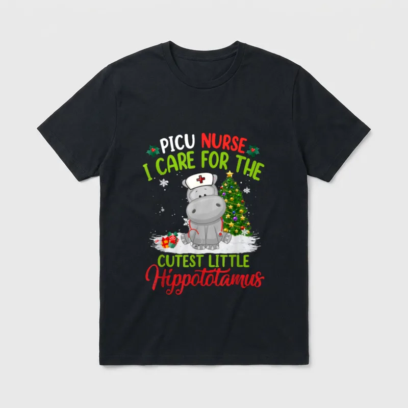 Nurse Hippopotamus Christmas Day PICU T-Shirt – Classic T-Shirt in Black