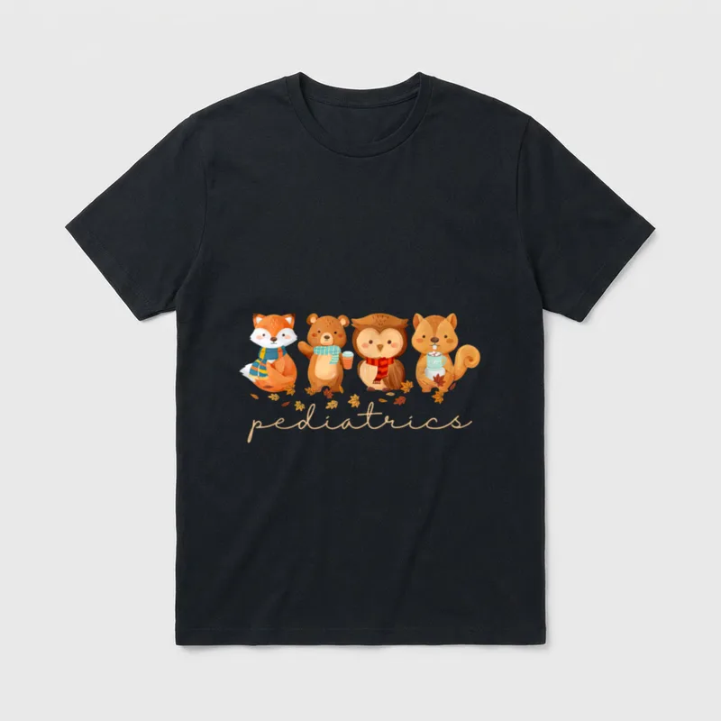 Animals Pediatric Nurse Leaves Fall Thanksgiving T-Shirt – Classic T-Shirt in Black