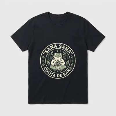 Cute Frog Pediatric Nurse T-Shirt – Smiling frog holding remedy bottle in circular badge – Classic T-Shirt in Black