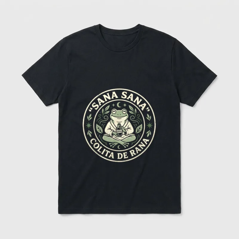 Cute Frog Pediatric Nurse T-Shirt – Smiling frog holding remedy bottle in circular badge – Classic T-Shirt in Black