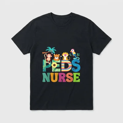 Colorful Peds Nurse Cute Animals Oncology T-Shirt – Classic T-Shirt in Black
