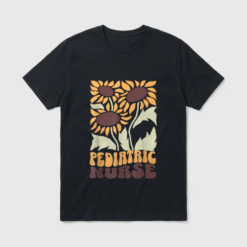 Sunflower Pediatric Nurse PEDS Crew Floral T-Shirt – Classic T-Shirt in Black
