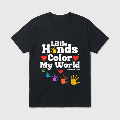 Groovy Pediatric Nurses Little Hands Color T-Shirt – Little Hands Color My World Pediatric Care – Classic T-Shirt in Black