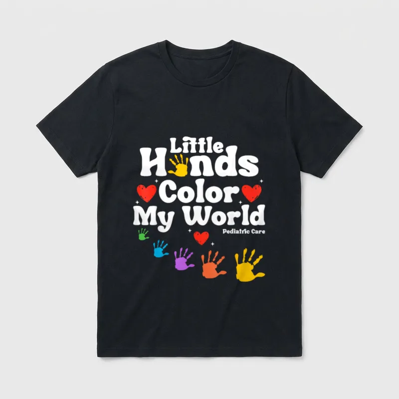 Groovy Pediatric Nurses Little Hands Color T-Shirt – Little Hands Color My World Pediatric Care – Classic T-Shirt in Black