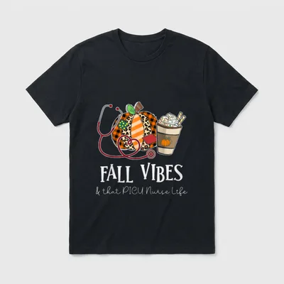 Nurse Leopard Pumpkin Fall Vibes T-Shirt – FALL VIBES & that PICU Nurse Life pumpkin and coffee – Classic T-Shirt in Black