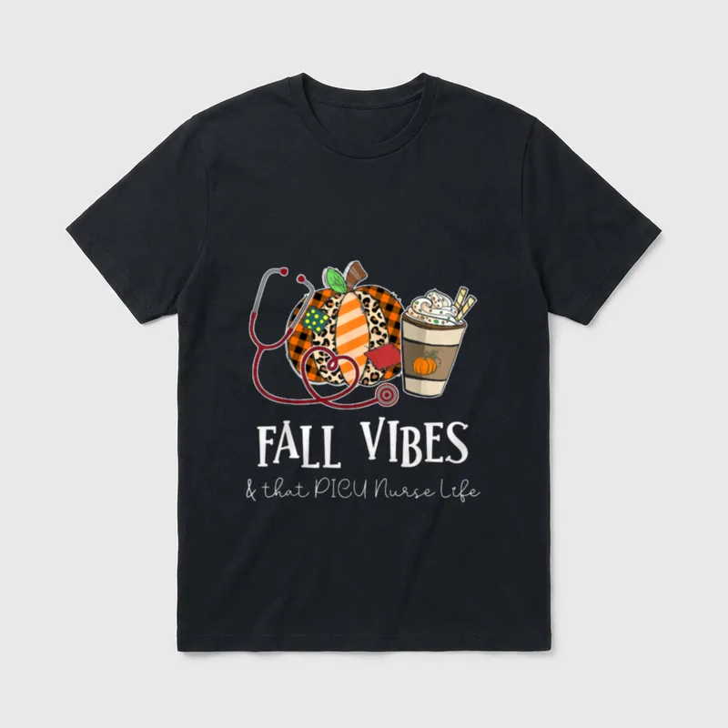 Nurse Leopard Pumpkin Fall Vibes T-Shirt – FALL VIBES & that PICU Nurse Life pumpkin and coffee – Classic T-Shirt in Black