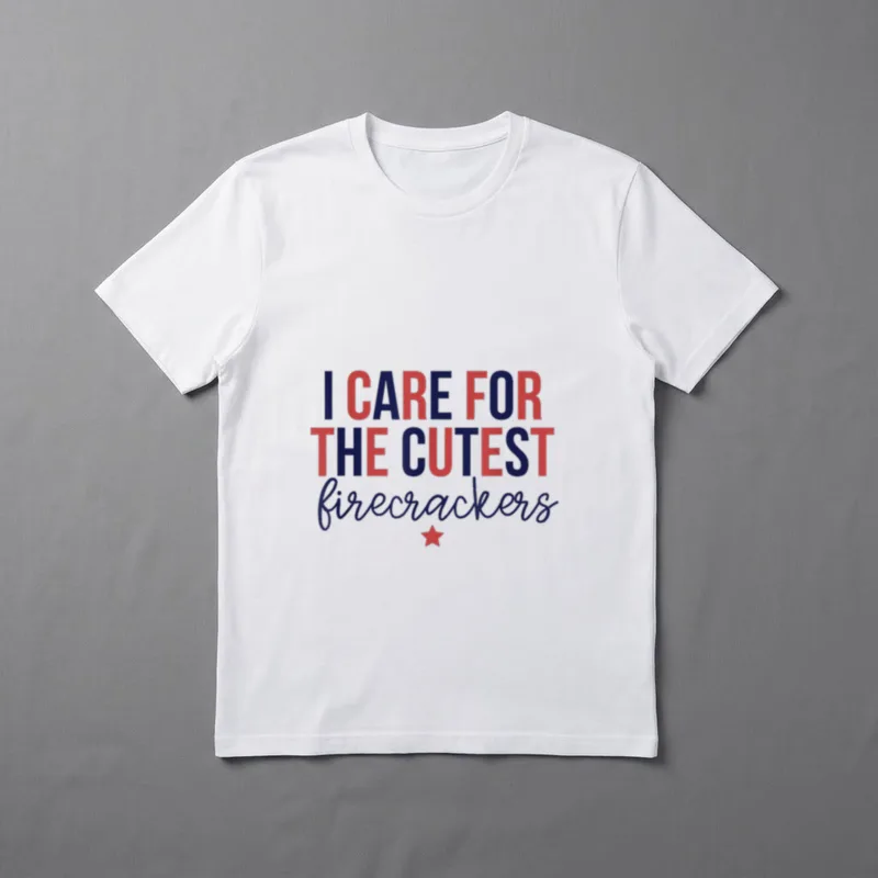 Peds Nurse 4th of July T-Shirt – I CARE FOR THE CUTEST firecrackers lettering with a red star – Classic T-Shirt in Black