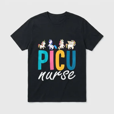 PICU Nurse Pediatric Unicorn Appreciation Nursing T-Shirt – Classic T-Shirt in Black