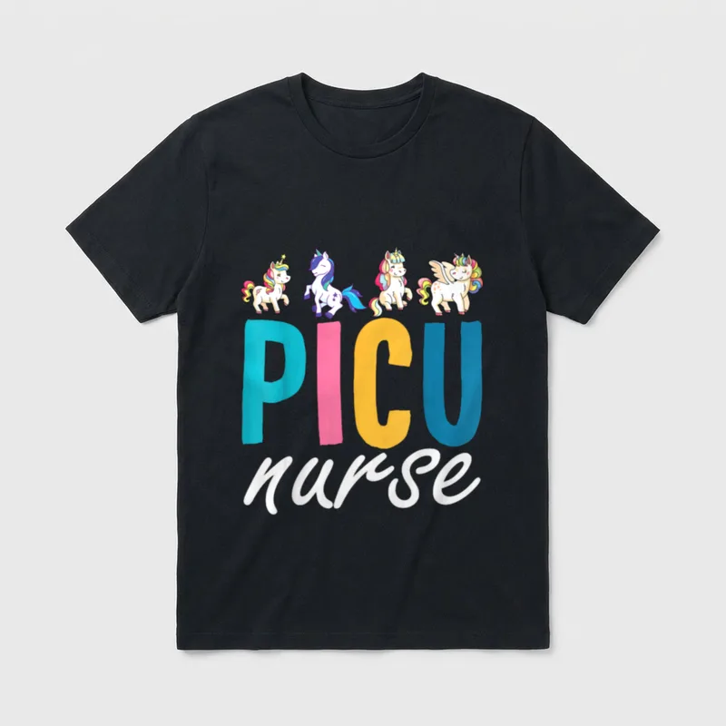 PICU Nurse Pediatric Unicorn Appreciation Nursing T-Shirt – Classic T-Shirt in Black