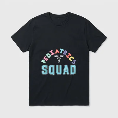 Pediatrics Crew Nurse Favourite T-Shirt – PEDIATRICS SQUAD lettering with a winged caduceus symbol – Classic T-Shirt in Black