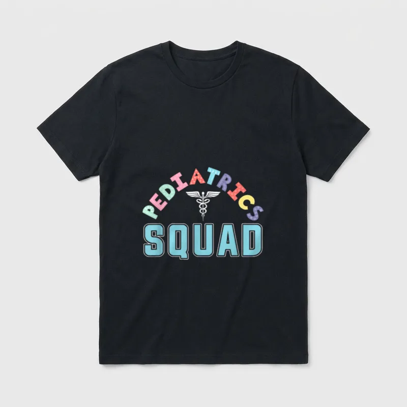 Pediatrics Crew Nurse Favourite T-Shirt – PEDIATRICS SQUAD lettering with a winged caduceus symbol – Classic T-Shirt in Black