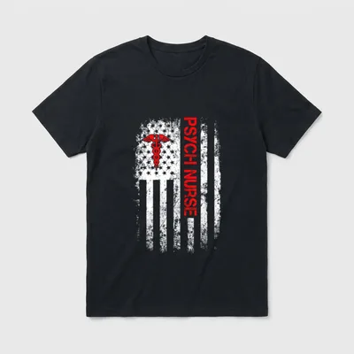 American Flag Psychiatric Nurse RN Mental T-Shirt – Classic T-Shirt in Black