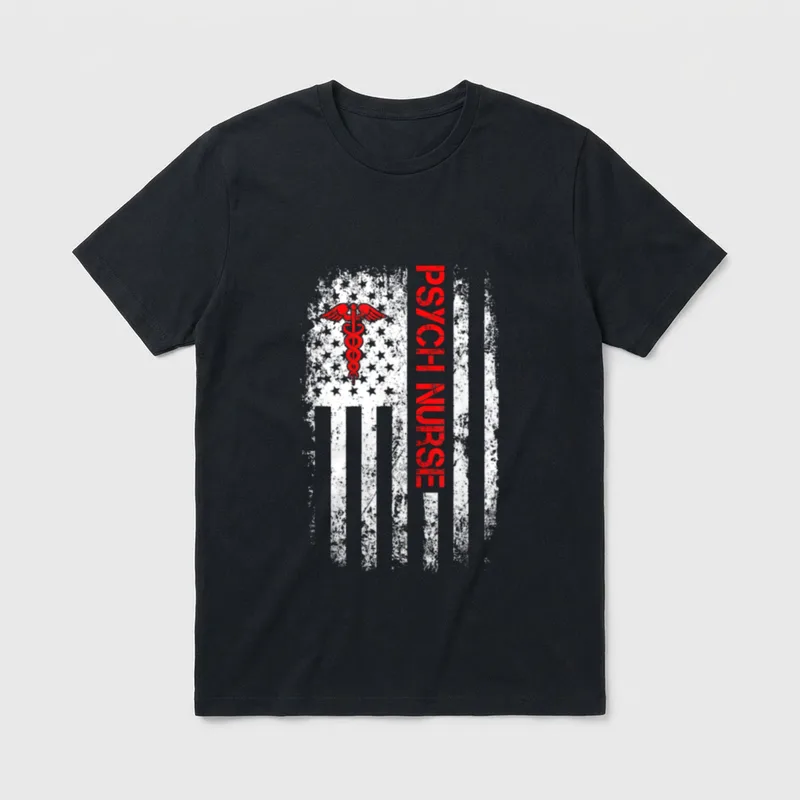 American Flag Psychiatric Nurse RN Mental T-Shirt – Classic T-Shirt in Black