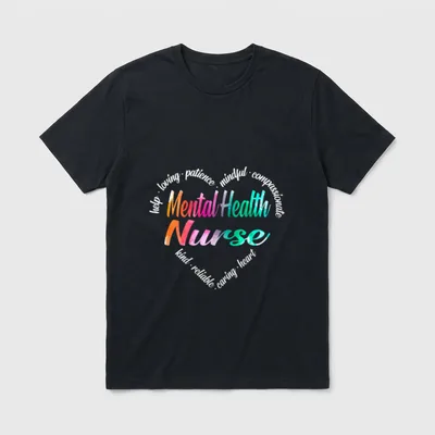 Mental Health Nurse Heart Word Cloud T-Shirt – Classic T-Shirt in Black
